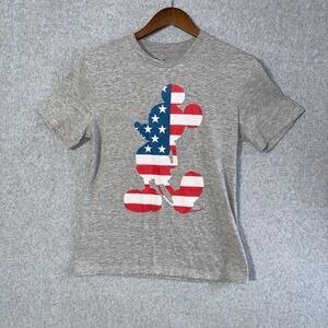 Disney Mickey Mouse American Flag Graphic T-Shirt Gray Mens Small Patriotic Tee